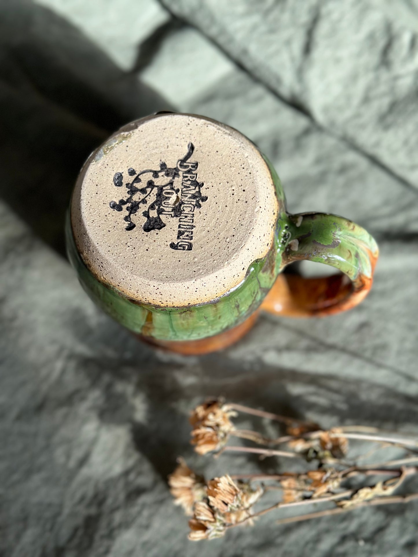 Bottom of flare - burnt orange/green mug